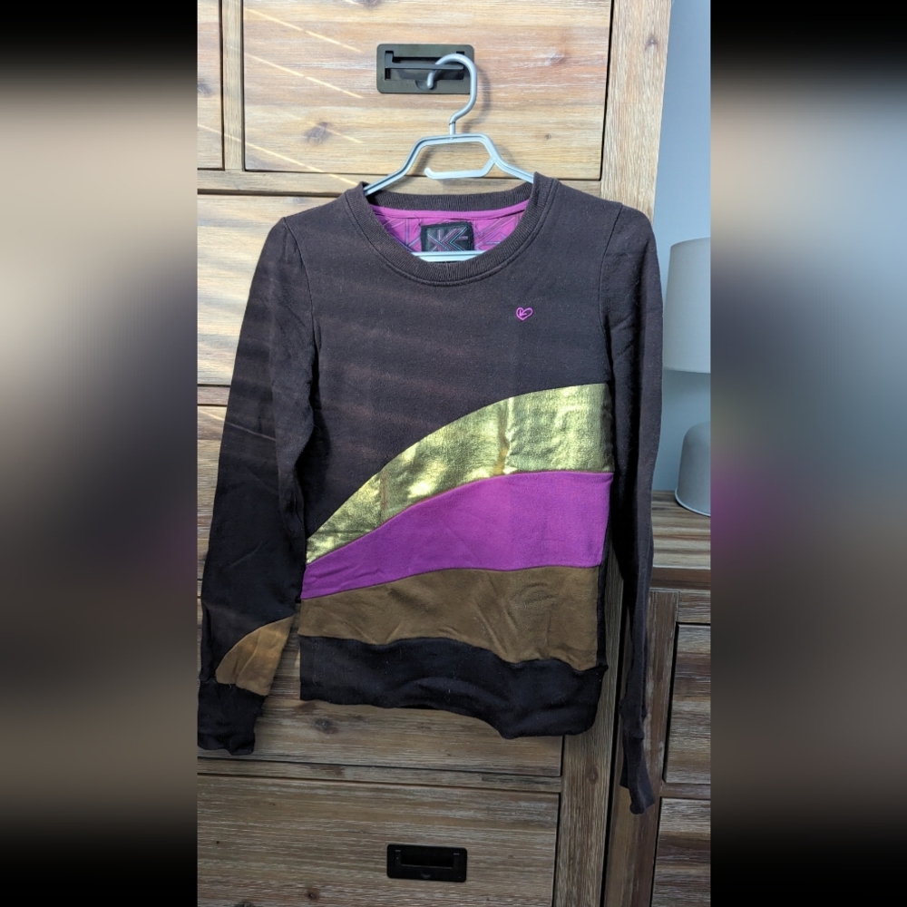 Rewind Brown, Pink & Gold Crew Neck Sweater